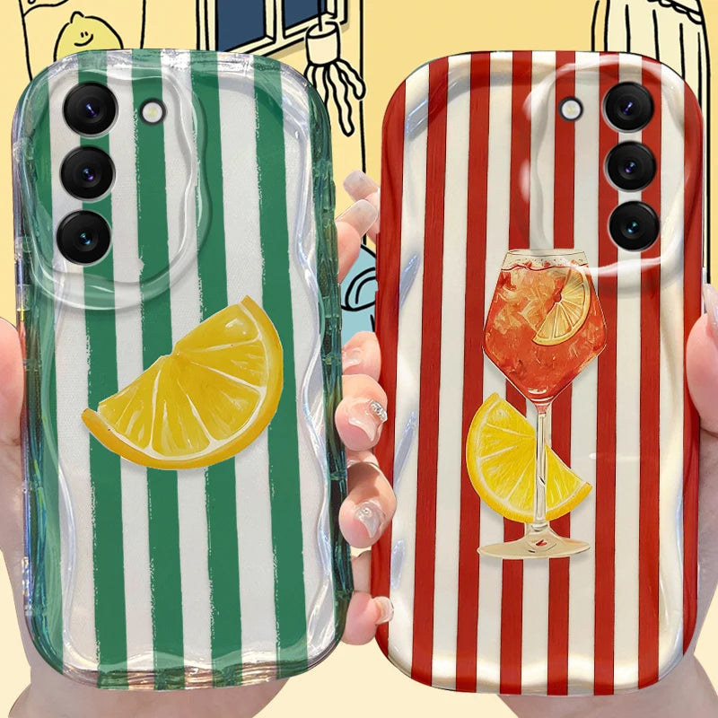 Striped Cocktail Phone Case for Samsung Galaxy S26 S25 S24 Plus S23 Ultra S22 S21 S20 FE A73 A71 4G A57 A56 A55 A54 5G A53 Cover