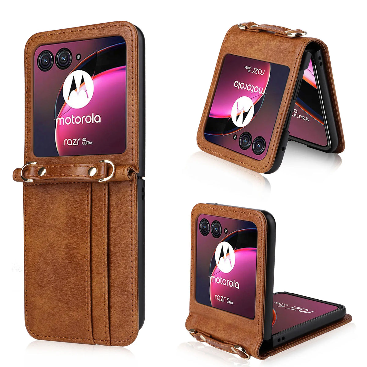 Leather Case For Motorola Razr 70 60 50 Ultra Moto Razr 40 Razr+ 2026 2025 2024 2023 Wallet Cover With Lanyard Card Holder Coque