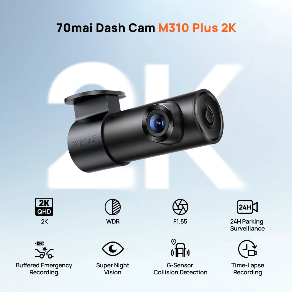 70mai M310 Plus 2K 1440P Dash Cam 143°FOV f/1.55 Large Aperture Smart Voice Control 24H Parking Guard Night Vision Car Camera