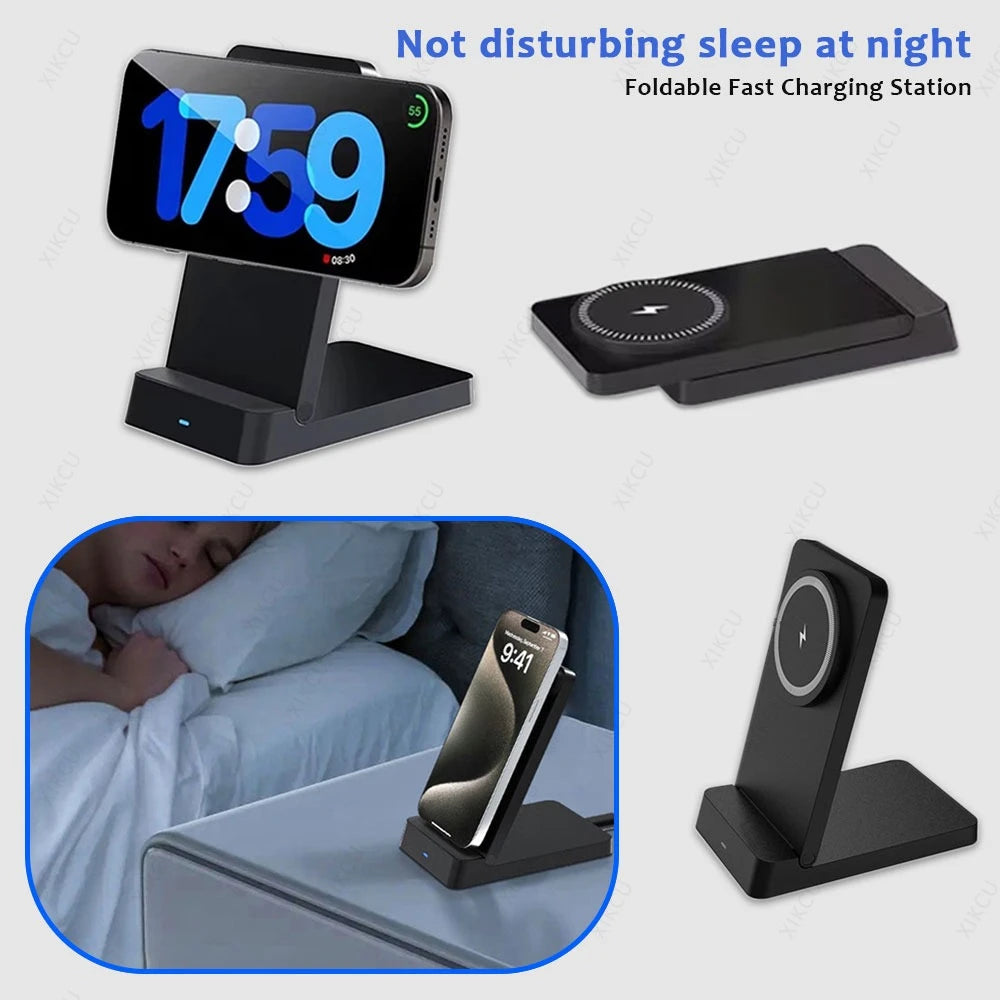Foldable Magnetic Wireless Charger Phone Holder Stand For Magsafe iPhone 17 16 15 14 13 12 Pro Max Samsung Fast Charging Station