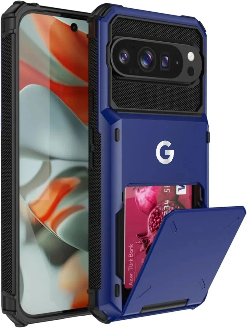 2in1 Heavy Duty Armor Card Holder OTT-BOX Hard Case For Google Pixel 10 9 Pro XL Hidden Flip Slot Defender Shcokproof Back Cover