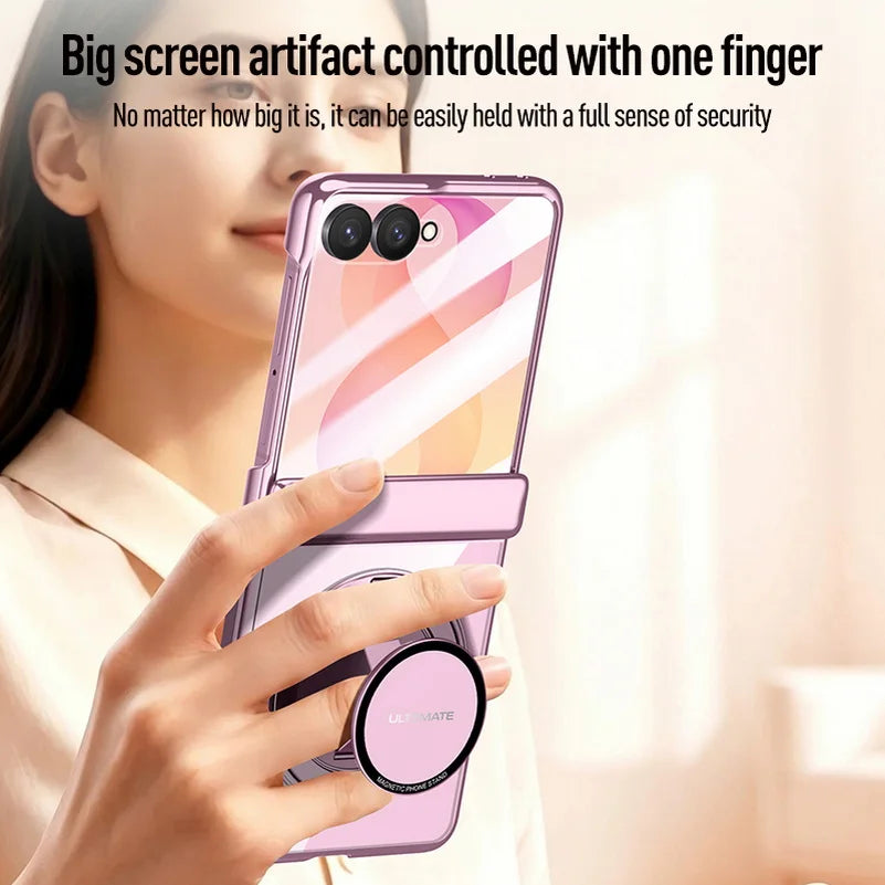 Premium Transparent Magnetic Snap-back Wristband Phone Case For Samsung Galaxy Z Flip 8 With Glass Screen Hinge Protection Cover