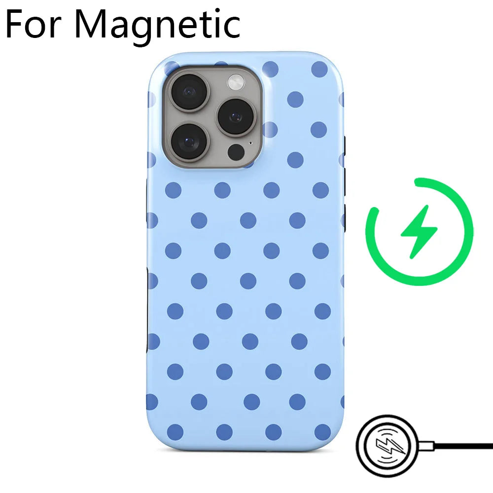 Luxury Clmj Y2K Small Polka Dots Phone Case for iPhone 17 16 15 14 13 12 11 Pro Max Plus Air Magnetic Double-layer Back Cover