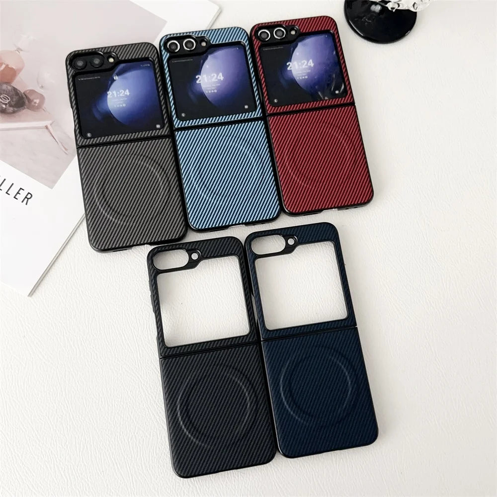 Carbon fiber Skin for Magsafe Case for Samsung Galaxy Z Flip 7 3 4 5 Flip6 Flip5 Flip 8 6 Magnetic Wireless Charging thin Cover