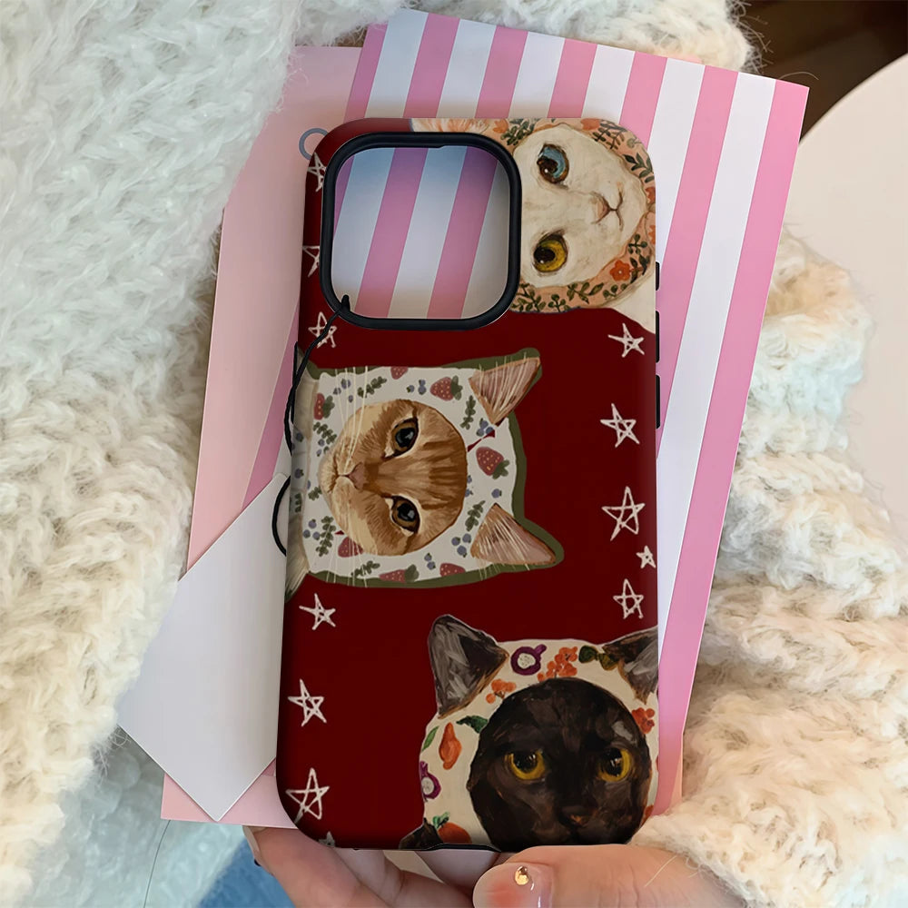 Whimsical Cats in Bonnets IPhone17 Must-Haves Phone Case for IPhone 17 16 15 14 13 12 11 Pro Max Plus Double-layer Back Cover