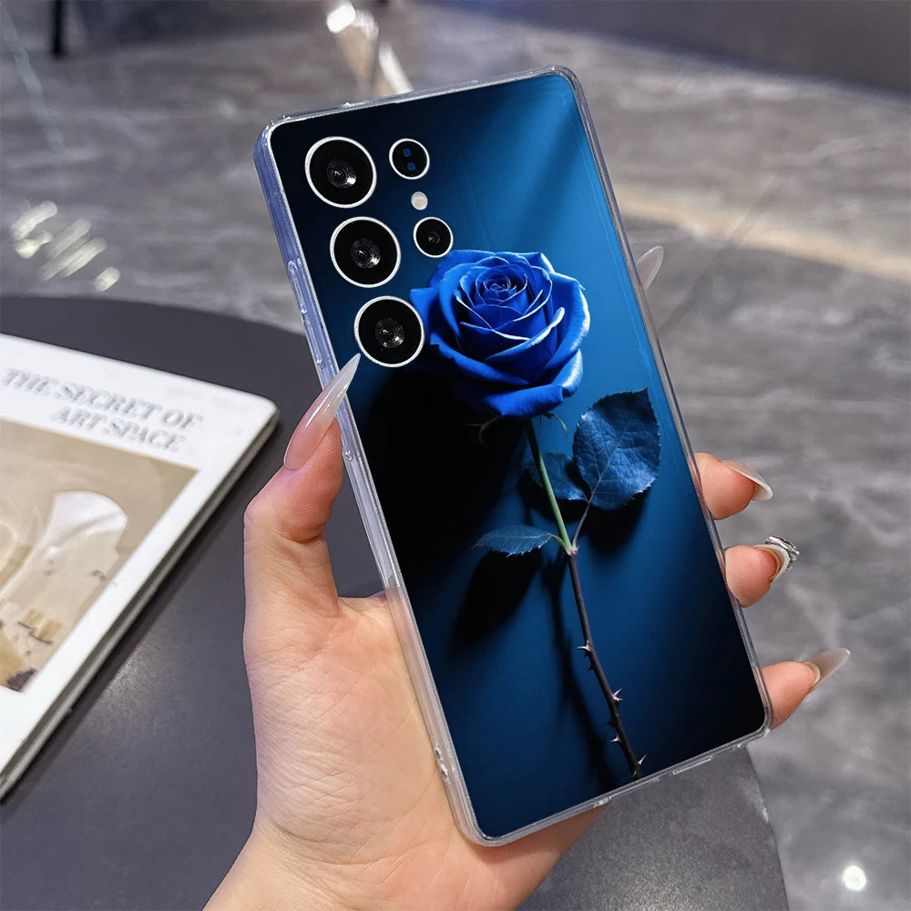 Single Blue Rose Phone Case for Samsung Galaxy S26 S25 S24 S23 S22 S21 S20 FE Plus Lucency TPU Protection Cover