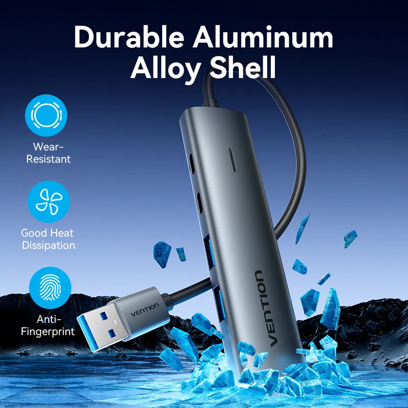 Vention USB A 3.0 HUB Metal Shell USB C 3.2 Gen 1 5Gbps Multi Adapter Splitter for Macbook Air Dell Lenovo PC Desktop Multi Hub
