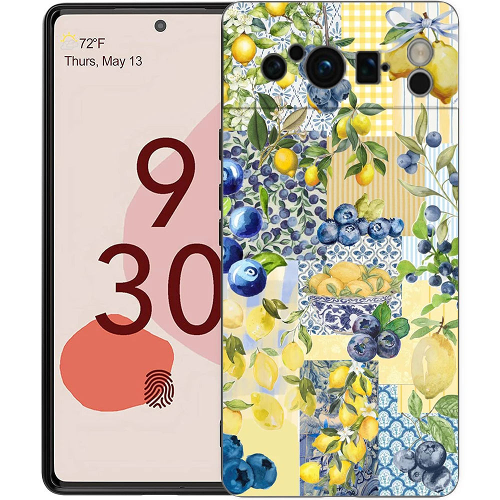 Summer Fruits Lemon Print Phone Case For Google Pixel 10A 10 9 8 7 6 Pro XL 9A 8A 6A 7A 5G Soft Shockproof TPU Black Cover
