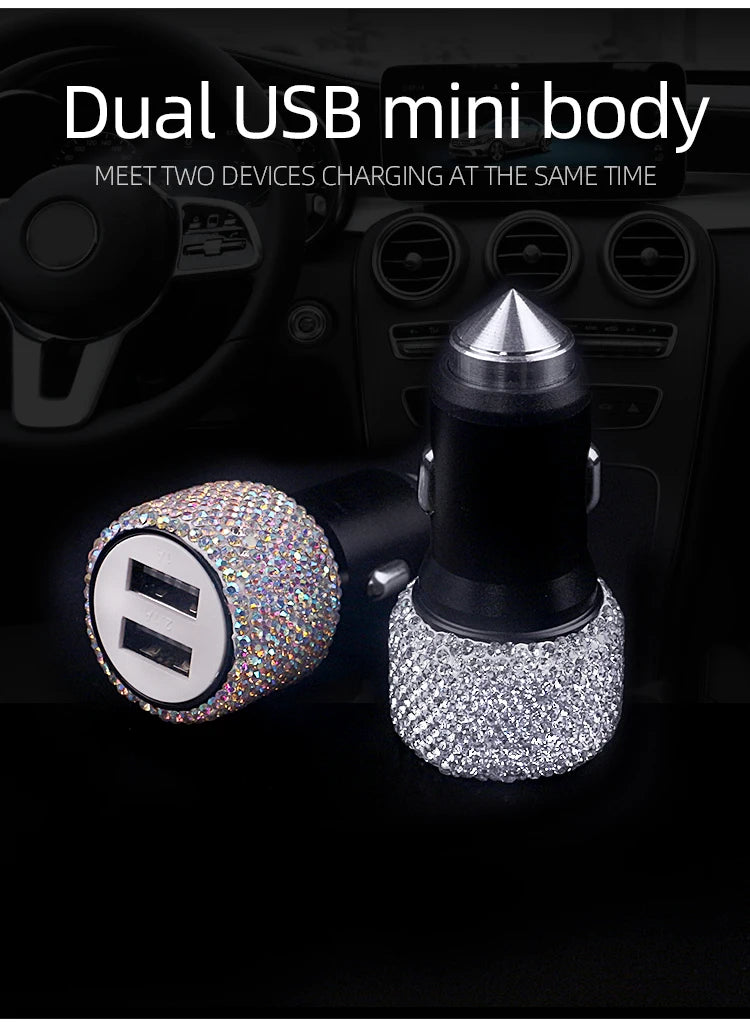 Car Dual USB Charger Port Fast Adapter Car Accessories Interior for Woman Car Bling USB Styling Diamond Car Accessories Interior