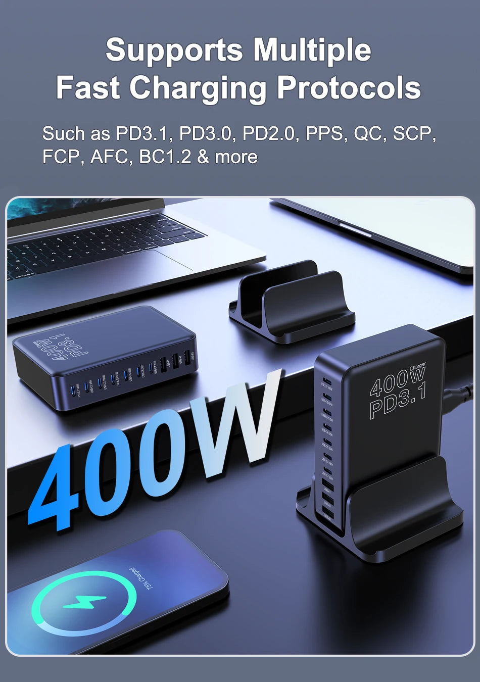 UHOMEBUY 400W USB C Charger 10-Ports GaN Charging Station 140W Max Single Port PD3.1 Fast Charger for MacBook Pro iPhone Samsung
