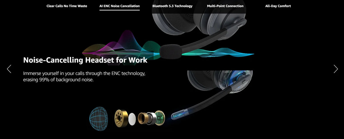 Nuroum Bluetooth 5.3 Over‑Ear Wireless Headset ENC Noise Cancelling Microphone USB Dongle Independent Mute Button Multi‑Point Connection Business Headphones for Call Center Work From Home PC Laptop Desktop Mac Zoom Micros