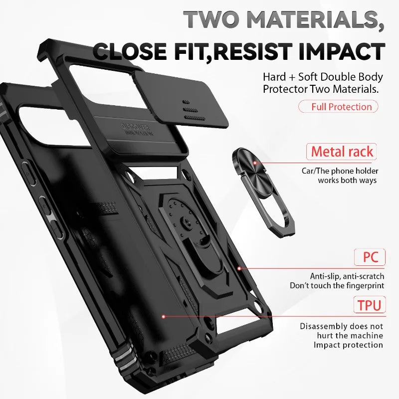 Armor Ring Bracket holder Case for Google pixel 10 Pro 9 ProXL 8 7 6 Pro XL 10A 9A 8A 7A 6A Shockproof lens Slide Protect Cover