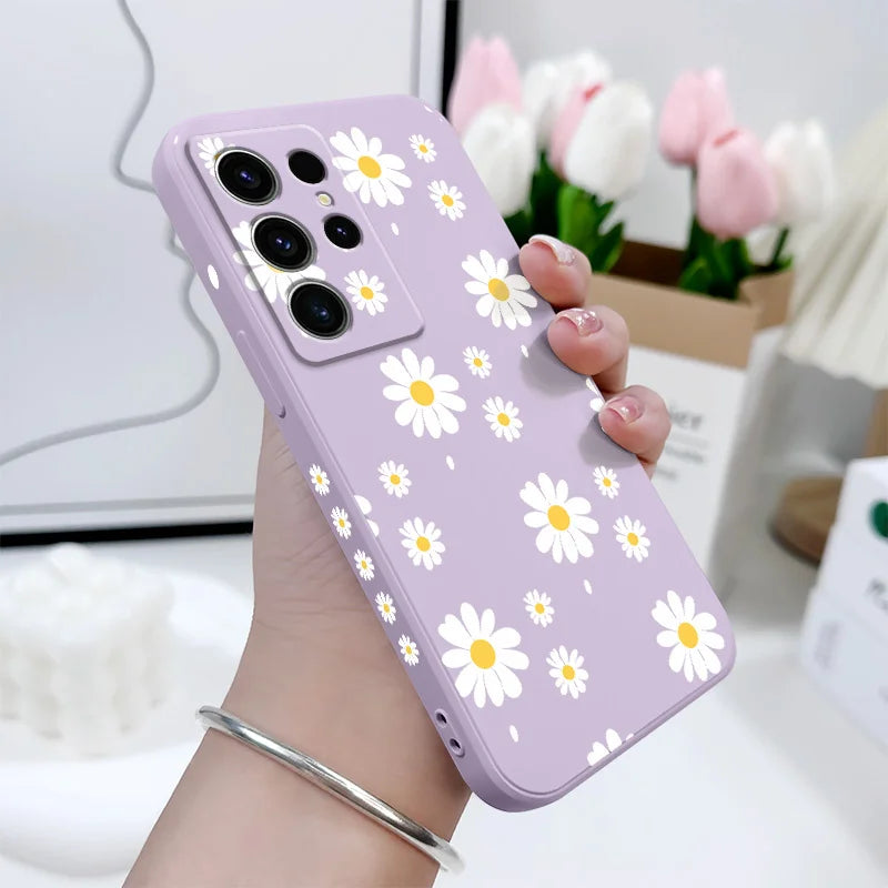 Daisy Petals Phone Case For Samsung Galaxy S25 S24 S23 S22 S21 S20 S10 S10E Ultra Plus FE Note 20 Ultra Plus Cover