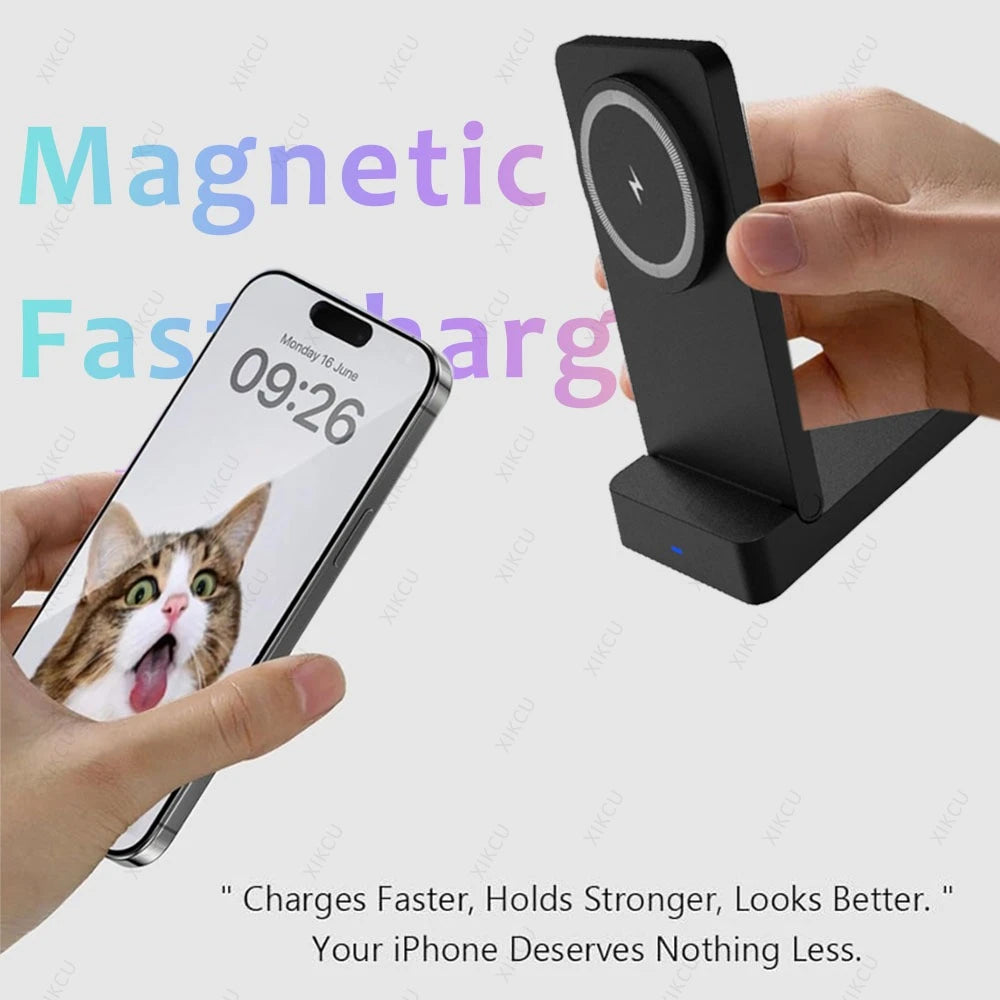 Foldable Magnetic Wireless Charger Phone Holder Stand For Magsafe iPhone 17 16 15 14 13 12 Pro Max Samsung Fast Charging Station