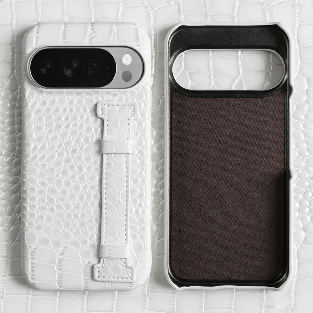 With Wrist Strap Crocodile Genuine Leather Case For Google Pixel 10 Pro 10A 9A 9Pro XL 8A 8 7A 7 6A 6 Pro 5A 5 Back Cover Cases