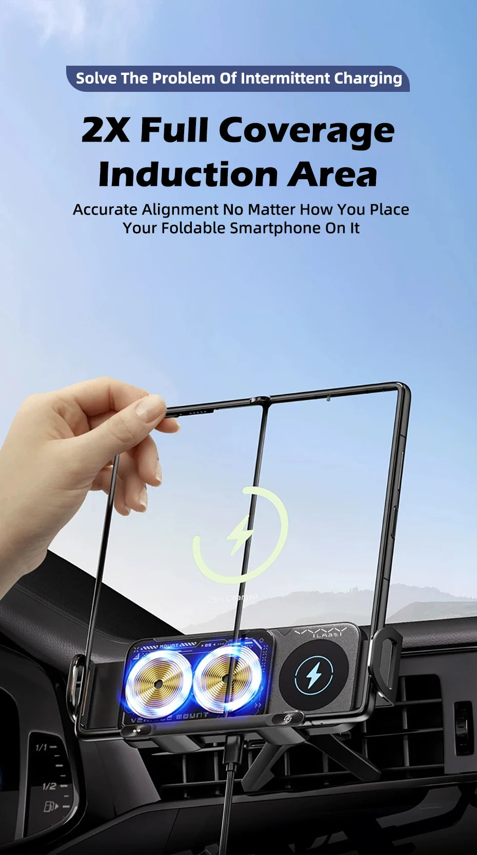 Car Wireless Phone Holder Fast Charging Air Vent Mount Screen Phone Stand for Samsung Galaxy Z Fold 6 5 Flip 4 3 Tablet Holder