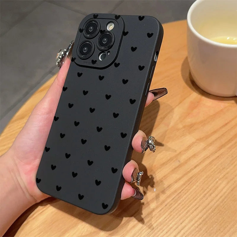 Black Minimalist Love Heart Pattern Phone Case For Samsung Galaxy S26 S25 S24 S23 S22 S21 Ultra Plus S20FE A15 A35 A54 A55 Cover