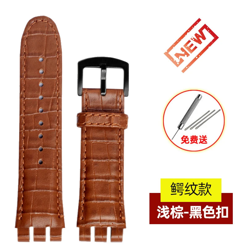 For SWATCH Bracelet YOS440 449 401G 447 448 23mm Genuine Leather + Silicone Watchband Men Black brown Steel Clasp Watch Strap