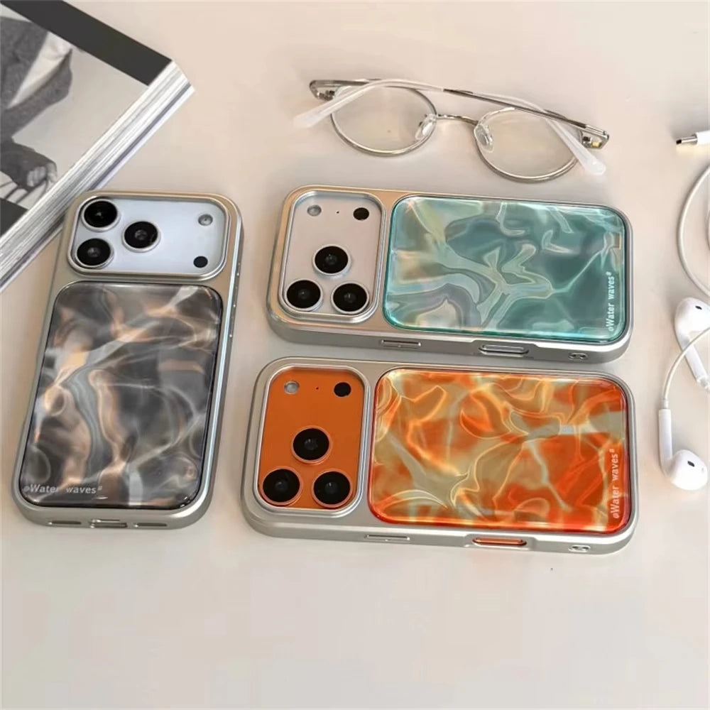 Luxury Water Ripples Pattern Electroplated Resin Casting Phone Case For iPhone 17 Air 16 Pro Max 15 14 Plus 13 12 11 Back Cover