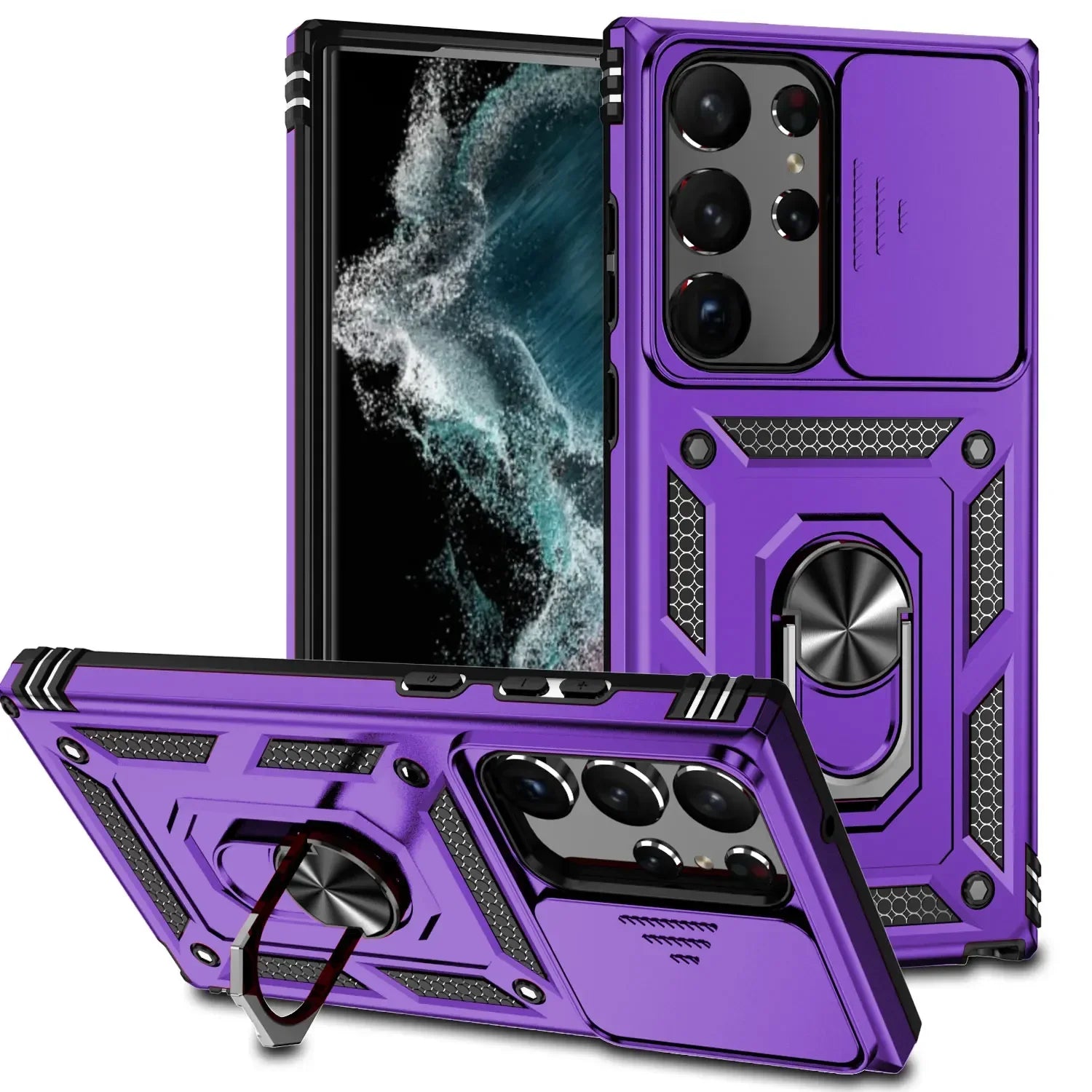 Shockproof Magnetic Ring Holder Case For Samsung Galaxy S24 S23 S22 S21 S20 Ultra Plus 23 FE Note20 Slide Camera Protetion Cover