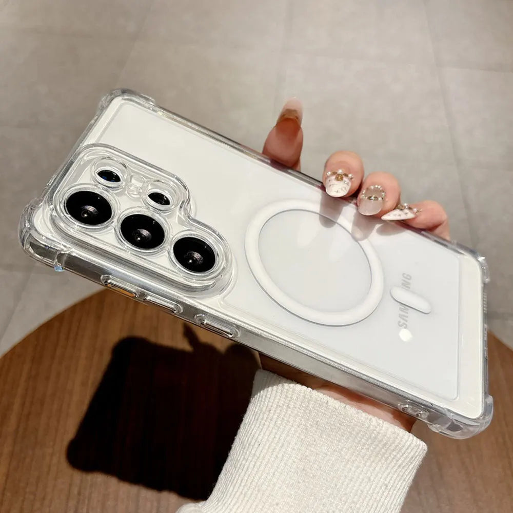 For Magsafe Magnetic Shockproof Case for Samsung Galaxy S26 S25 S24 S23 S21 FE S22 Note 20 Ultra 10 Plus Transparent Back Cover