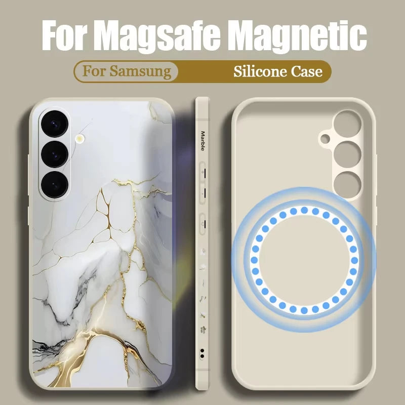 For Samsung Galaxy S26 S25 S24 S23 Ultra Plus S25 FE S22 Marble Case Magnetic For Magsafe Wireless Charge Silicone Lanyard Cover