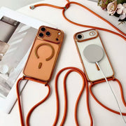 Luxury Necklace Cord Rope Lanyard Plating Magnetic Clear Phone Case For iPhone 17 Air 16 14 12 13 15 Pro Max For Magsafe Cover