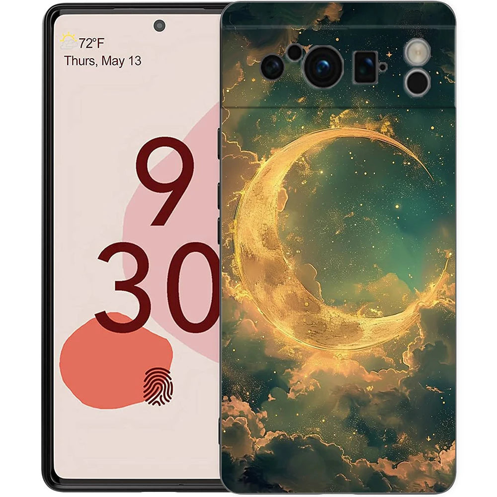 Moon On The Branch Phone Case For Google Pixel 9 8 9A 8A 7 7A 6 Pro XL 6A 5G Black Soft Back Luxury TPU Cover