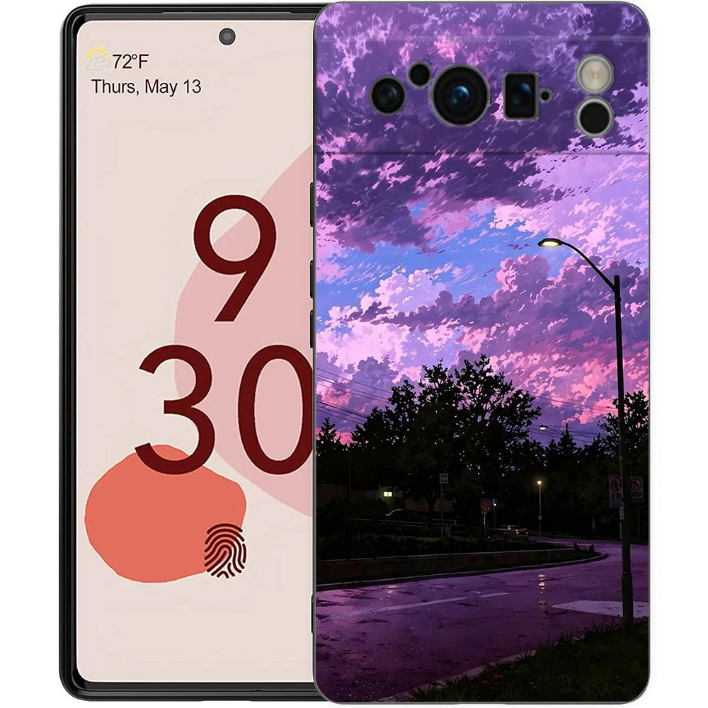 fashion art sunset glow painting Phone Case For Google Pixel 9 8 9A 8A 7 7A 6 Pro XL 6A 5G Black Soft Back Luxury TPU Cover