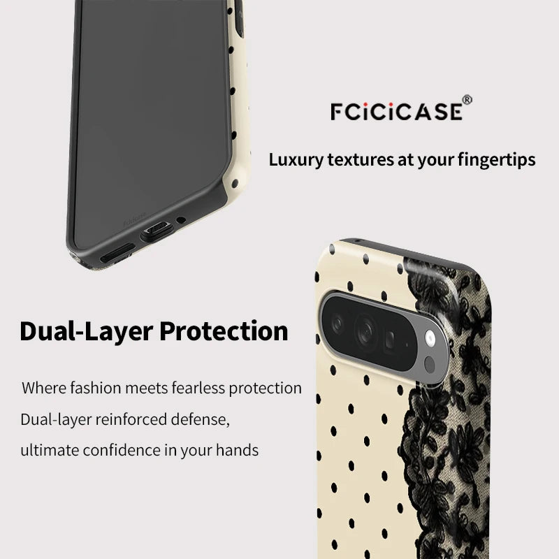 Fcicicase Lace Circular Dots Print Phone Case For Google Pixel 10A 7A 8A 10 9 Pro XL 10 9 8 Pro Anti-Drop Dual Layer Cover