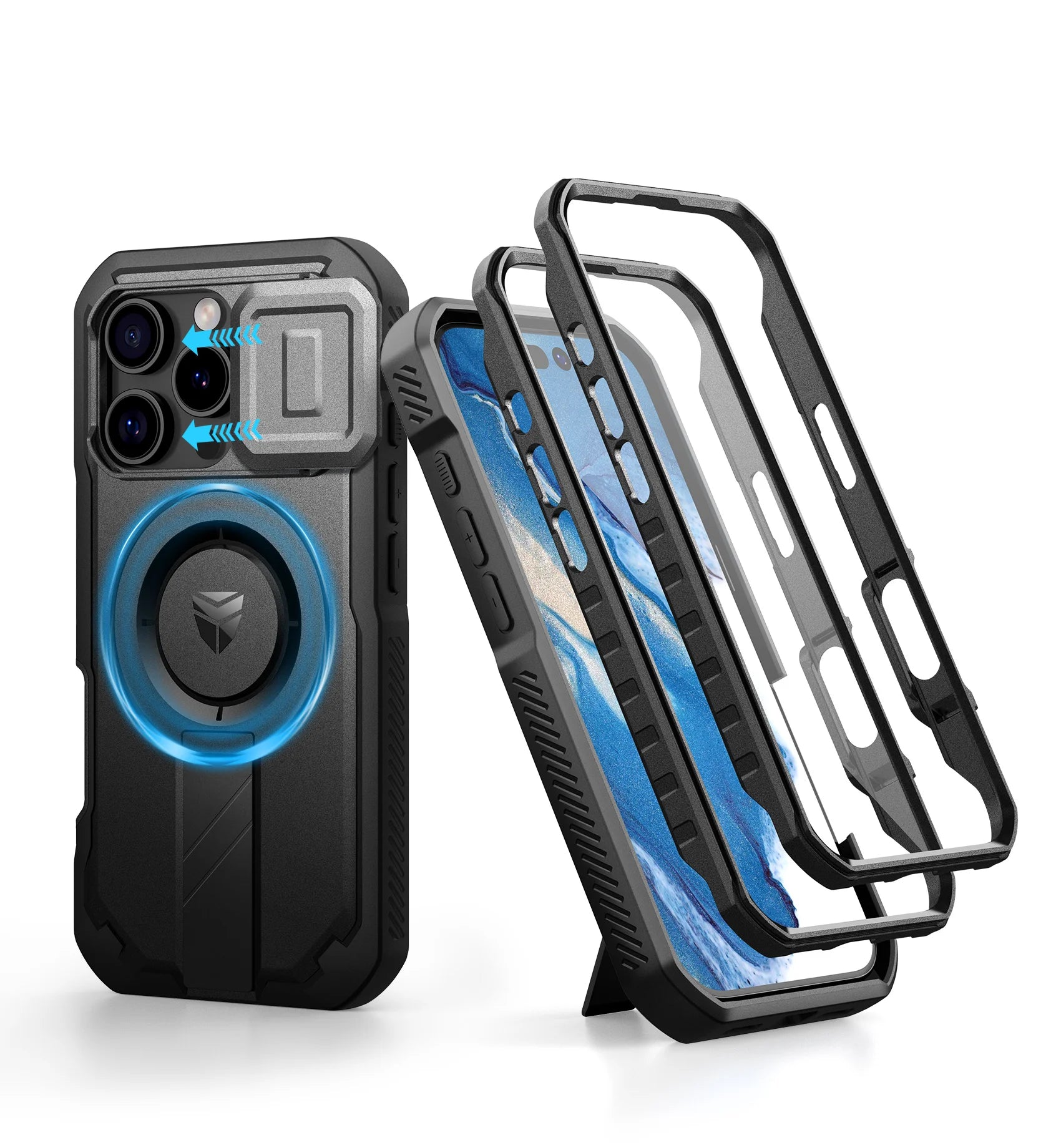 Dexnor For iPhone 16 Pro Case with MagSafe Rugged Shockproof with Built-in Sliding Camera Cover Built-in Screen Protector holder