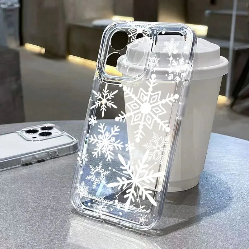 Christmas Winter Snowflake Shaped Pattern Soft Cover For iPhone 17 16E 16 15 14 Plus 13 12 11 Pro MAX 17 Air Phone Case