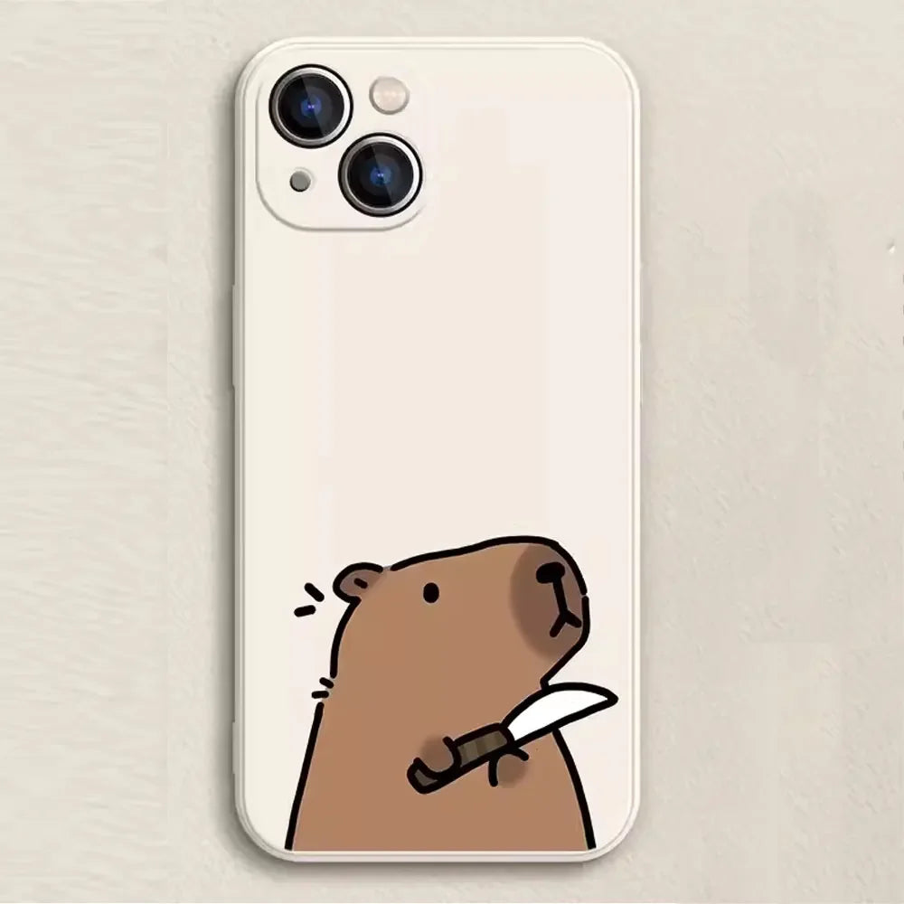 Funny Cartoon Animal Capybara Couple Phone Case for iPhone 16 15 14 13 12 11 Pro Max Mini 7 8 Plus SE4 16E Shockproof Soft Cover