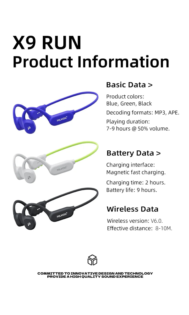 POLVCDG Bone Conduction Motion Headphones IPX8 Waterproof Bluetooth 6.0 Open-Backed Running Headphones 2026 New Product X9 RUN