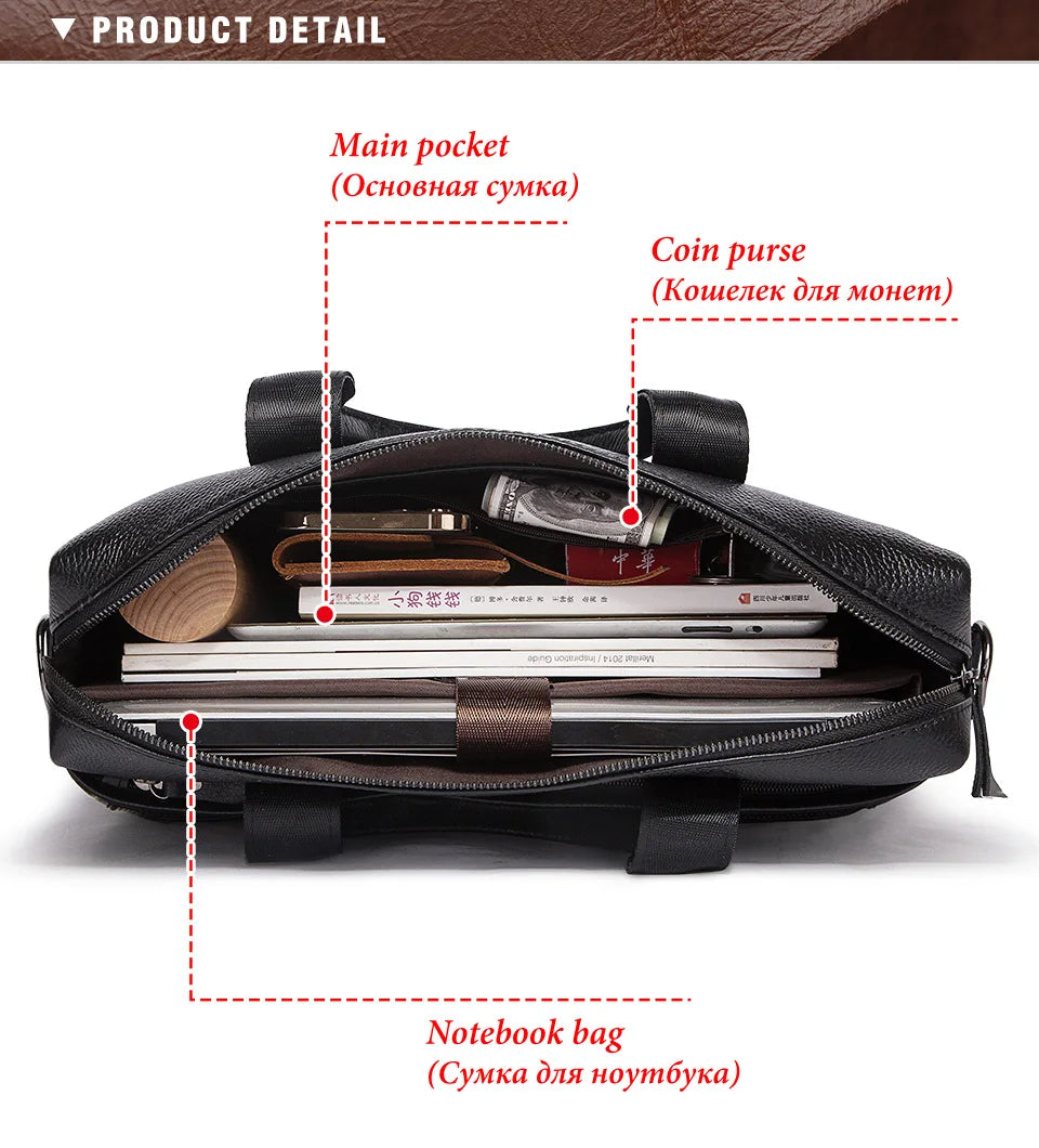 HUMERPAUL Men's Genuine Leather Briefcase Business Laptop Bag with Multiple Pockets Durable Handbag Shoulder Bags for Travel ﻿