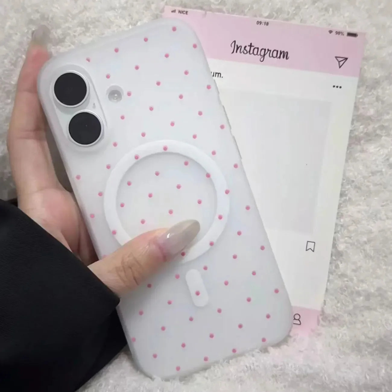 Black Polka Dot For Magnetic Wireless Charging Phone Case For iPhone 17 16 15 14 13 12 11 Pro Max PLUS 17air 16e Matte Cover