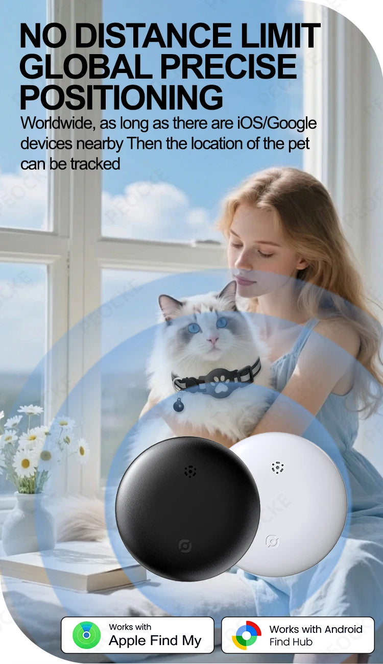 Dual System Pet Smart Tracker Tag With Cat Collar Android/iOS Anti-Lost GPS Tracker Works With Apple Find My /Google Find Hub