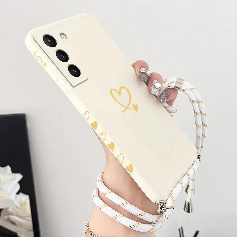 Gemini Love Crossbody Lanyard Silicone Phone Case For Samsung Galaxy S23 S22 S21 S10 S9 S8 Plus Note 20 ultra 10 Plus Cover