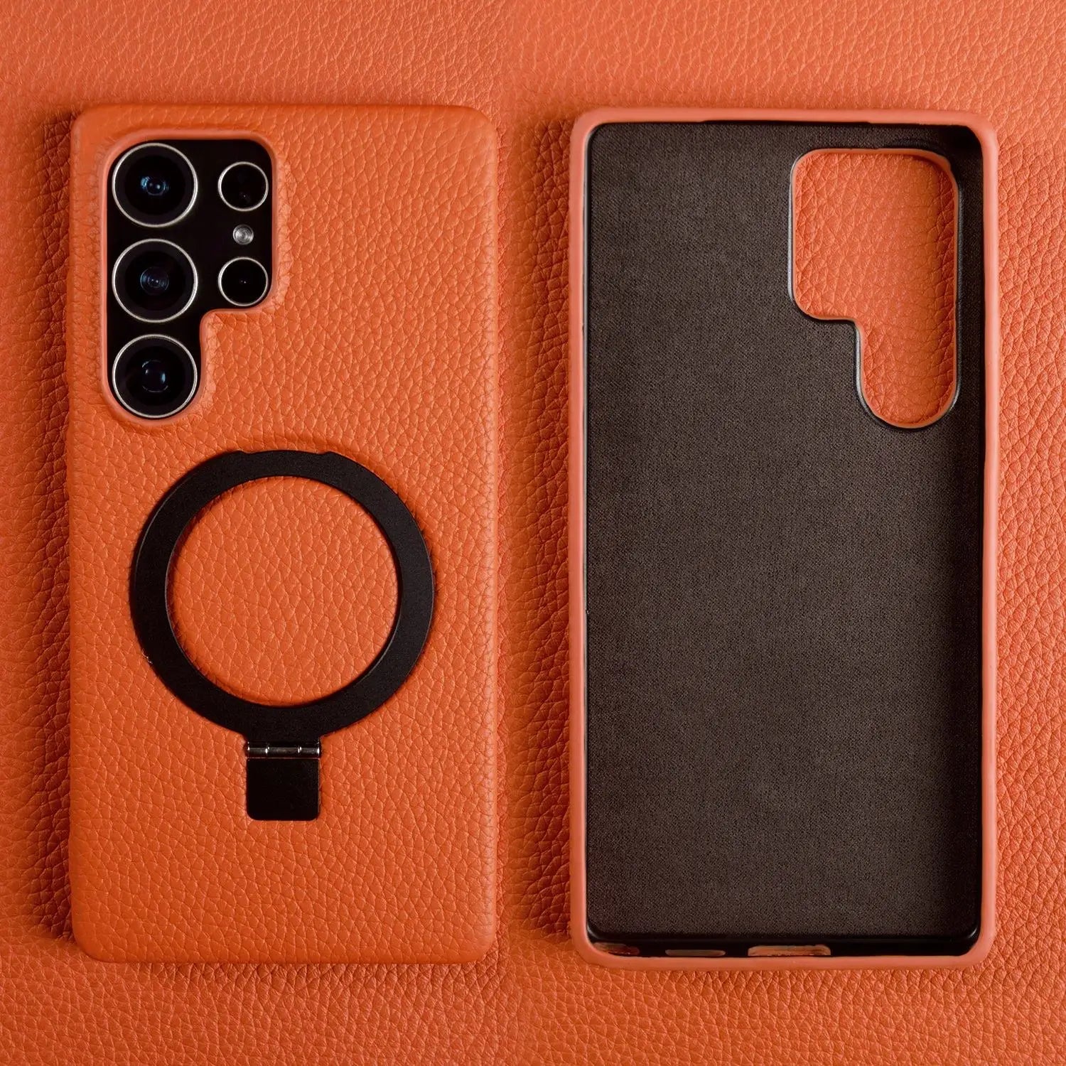 Magnet Ring Stand Phone Case For Samsung Galaxy S25 Ultra S24 S23 S22 S21 S20FE Cover Genuine Leather Case Magnetic Back Cover
