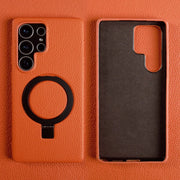 Magnet Ring Stand Phone Case For Samsung Galaxy S25 Ultra S24 S23 S22 S21 S20FE Cover Genuine Leather Case Magnetic Back Cover