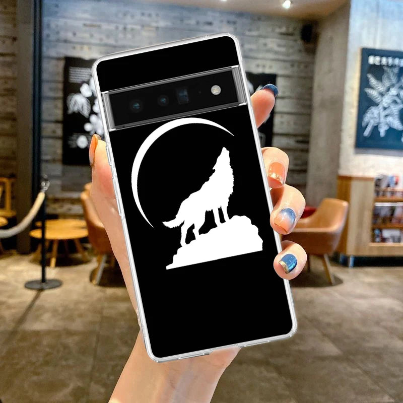 Phone Case Cover for Google Pixel 10 9 8 7 6 5 4 4XL Soft TPU 7A 6A 5A 4A 3A Pro XL 5G Transparent Shell Moon Roaring Wolf Capas