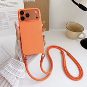 Official Lanyard Case For iPhone 17 Pro Max 14 12 11 13 15 16 Plus 17 Air Shockproof Candy Crossbody Neck Cord Strap Soft Cover