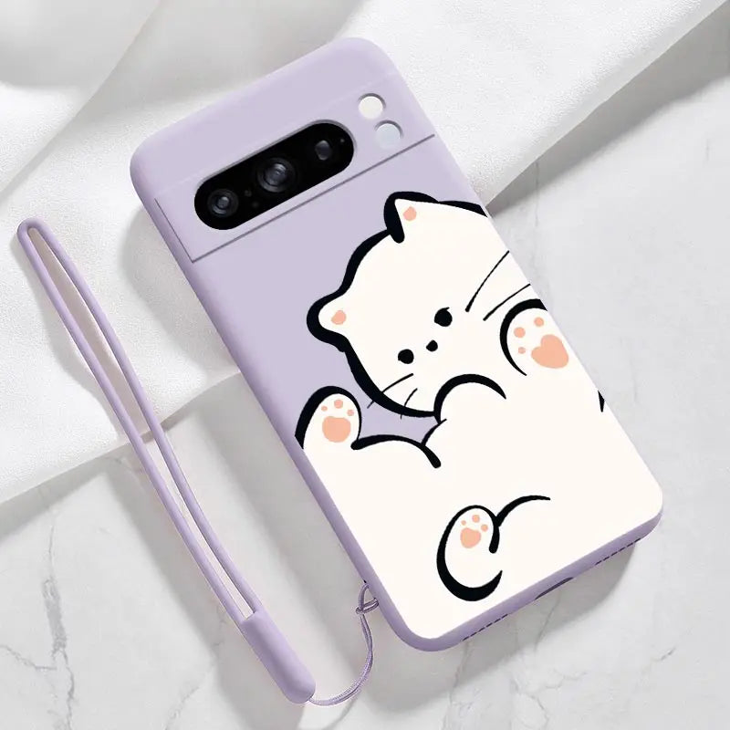 Pixel 8Pro Fluffy Kitten Bracelet Silicone Phone Case For Google Pixel 8Pro 3XL 3A 4 4A 8 8A 5 7 7A 9 9Pro 9ProXL 6A Cover