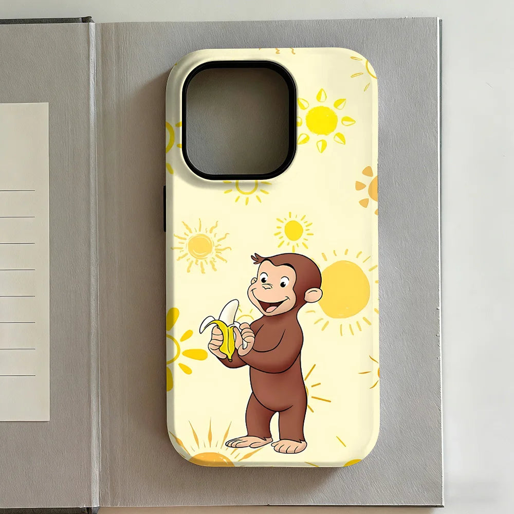 New Style Curious George Phone Case for iPhone 17 16e 16 15 14 13 12 11 X XS XR XSMAX 7 8 Air Pro Max Plus Luxury Double-layer