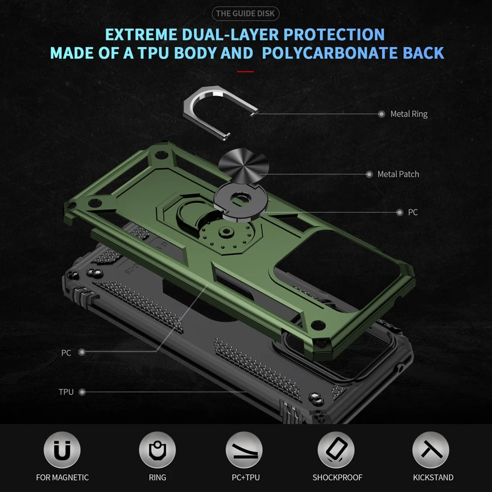 Armor Phone Case For Moto G Stylus Power Play GStylus GPower GPlay 4G 5G 2021 2022 2023 2024 2025 360°  Metal Ring Holder Cover