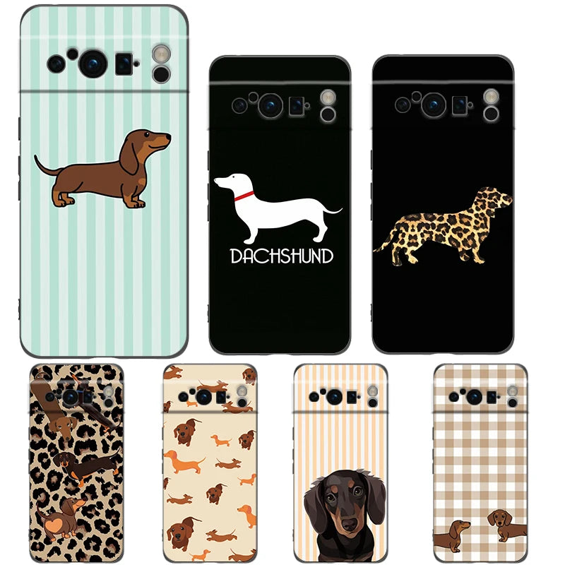Cute Dachshund Bulldog Phone Case For Google Pixel 10A 10 9 8 7 6 Pro XL 9A 8A 6A 7A 5G Soft Shockproof TPU Black Cover