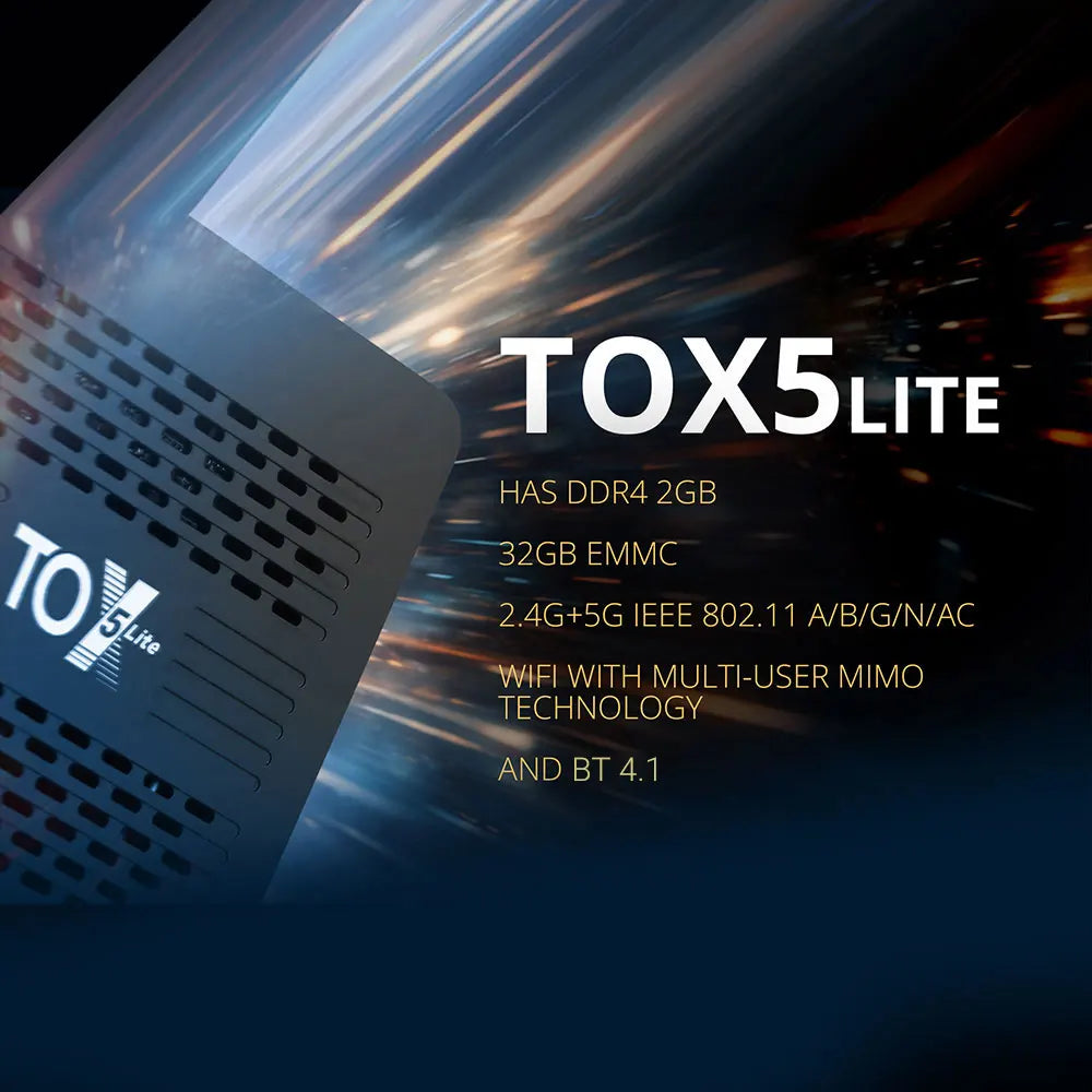 TOX5 Lite Android 14 Smart TV Box 2GB 32GB Amolgic S905X5M Wifi 1000M LAN BT Support H.265 4K 4K 60fpsMedia Player Set Top Box