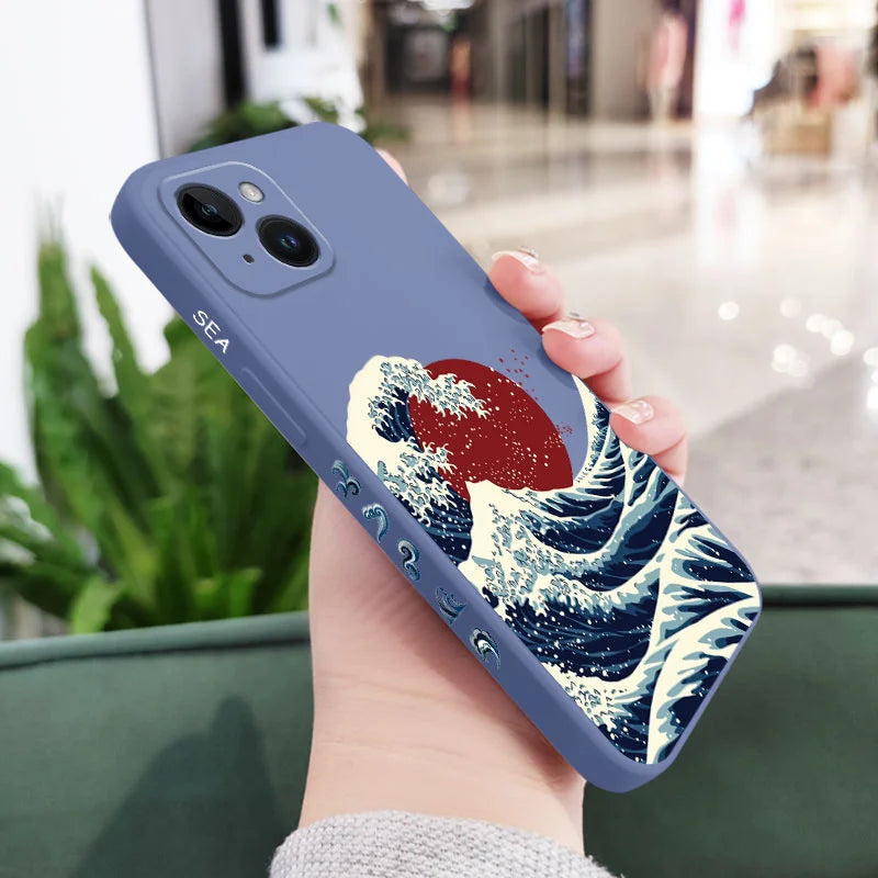 Red Sun Sea Waves Phone Case For iPhone 17 Air 16 16E 15 14 13 12 11 Pro Max Mini X XR XS  8 7 Plus 6 6S Plus Cover