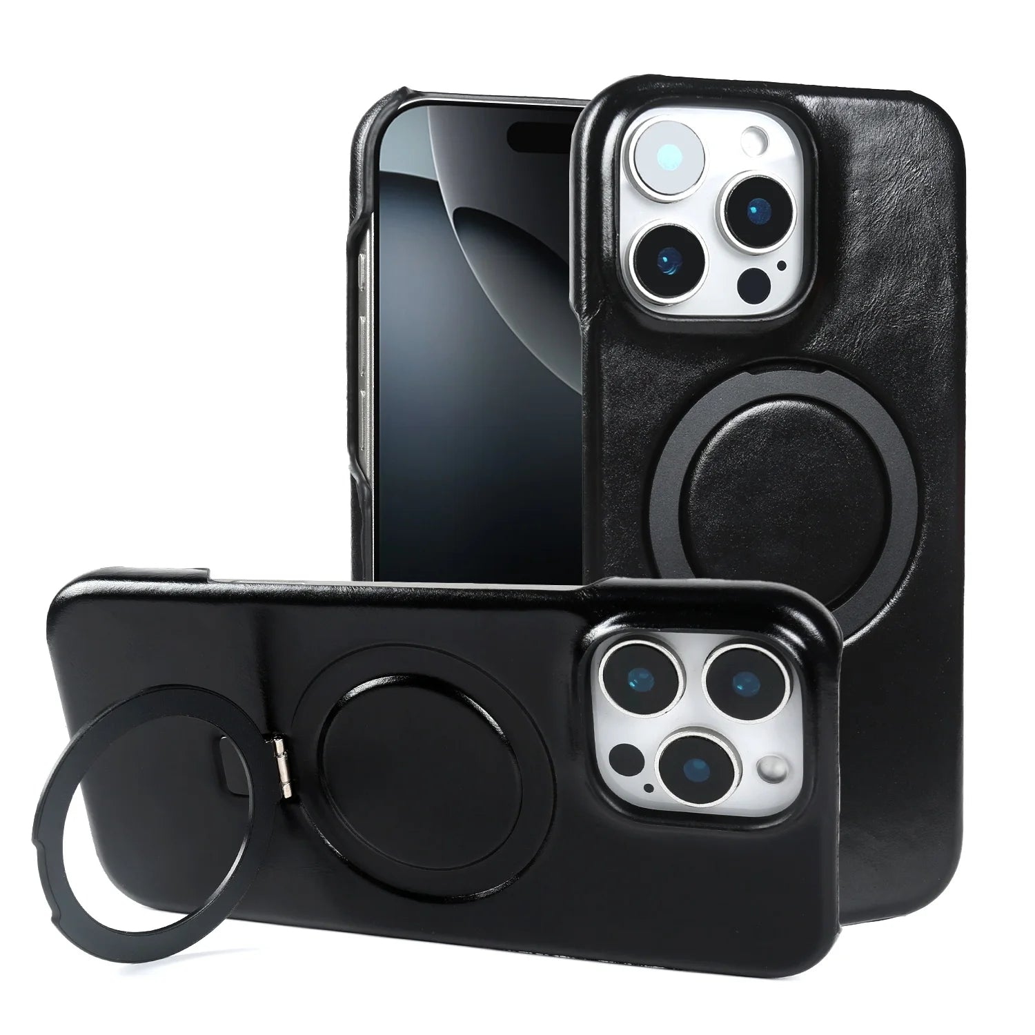 Foldable Bracket Stand Genuine Leather Phone Case For Samsung Galaxy S25FE S24 S23 S22 S21 S20 Kickstand Protective Back Shell