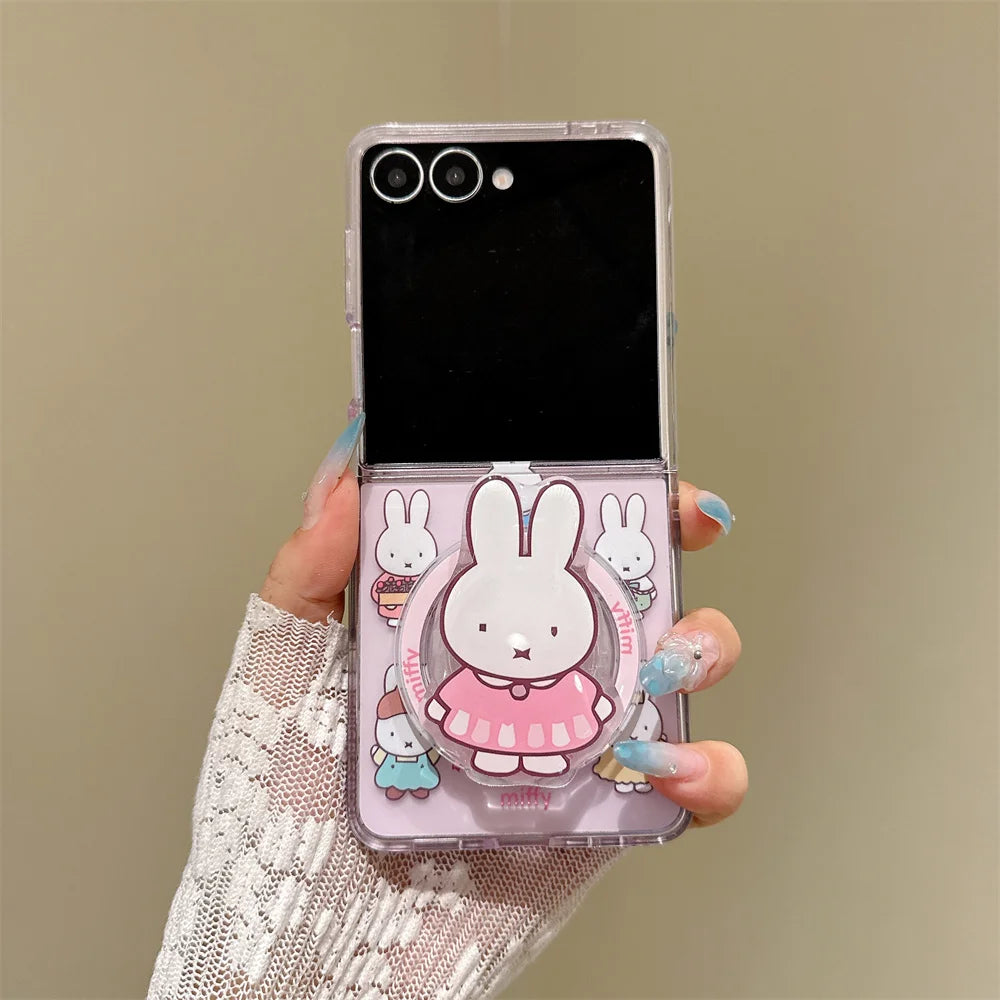 Cute Miffy Rabbit Magnetic Phone Case For Samsung Galaxy Z Flip 8 7 6 5 3D Cartoon For Magsafe Stand Shockproof Protective Cover